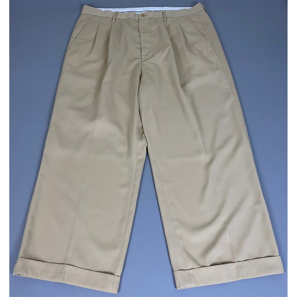 Daniel Ellissa Dress Pants Men's Size 38x26 Khaki Pleated Wide Leg Cuffed